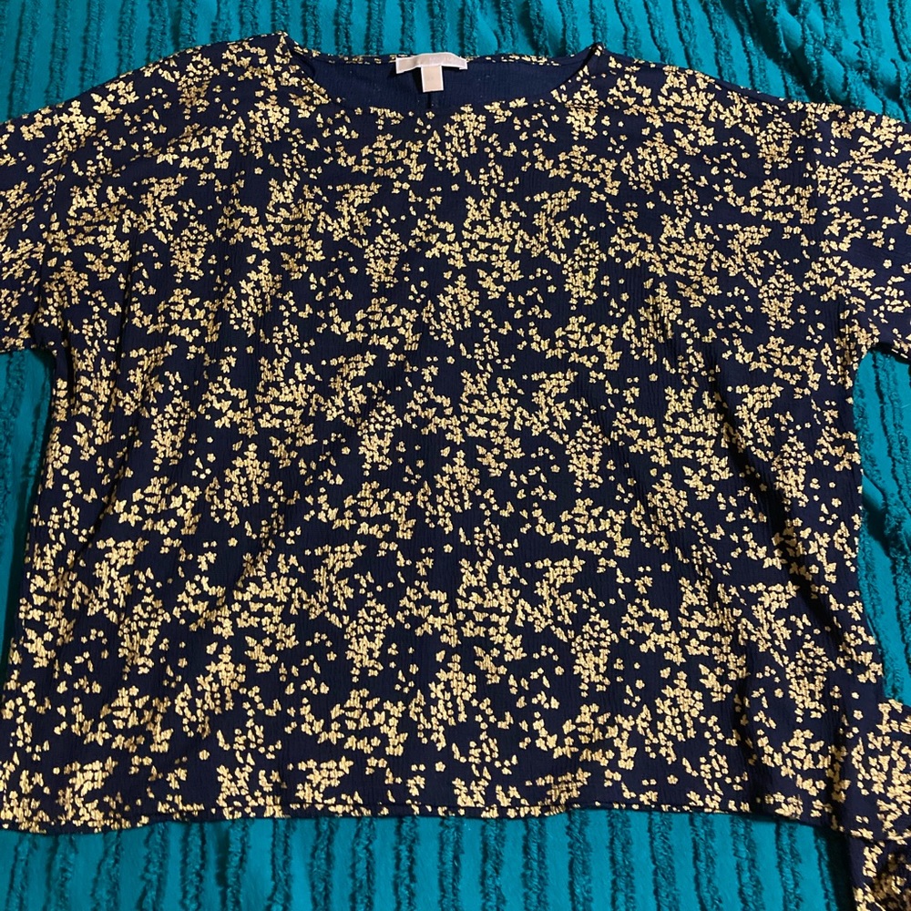 Michael Kors navy and metallic gold tunic blouse